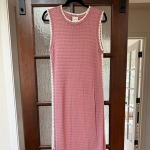 Varley Pink and White Textured Midi Dress